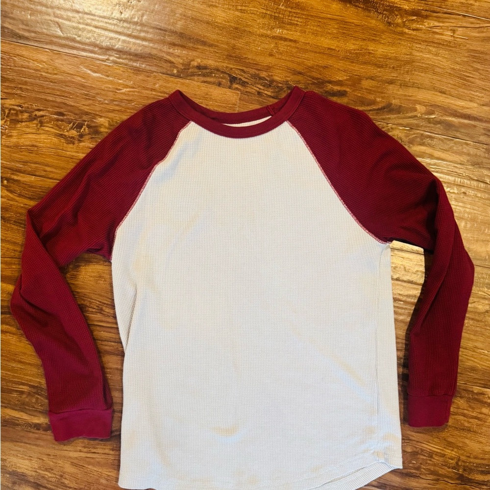 Burgundy and White Long Sleeve Raglan Shirt